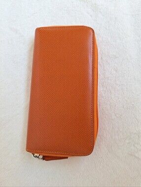 CHAMINADE Italy Orange Leather Zip Around Wallet 🧡 Epsom Style Long Clutch 🇮🇹